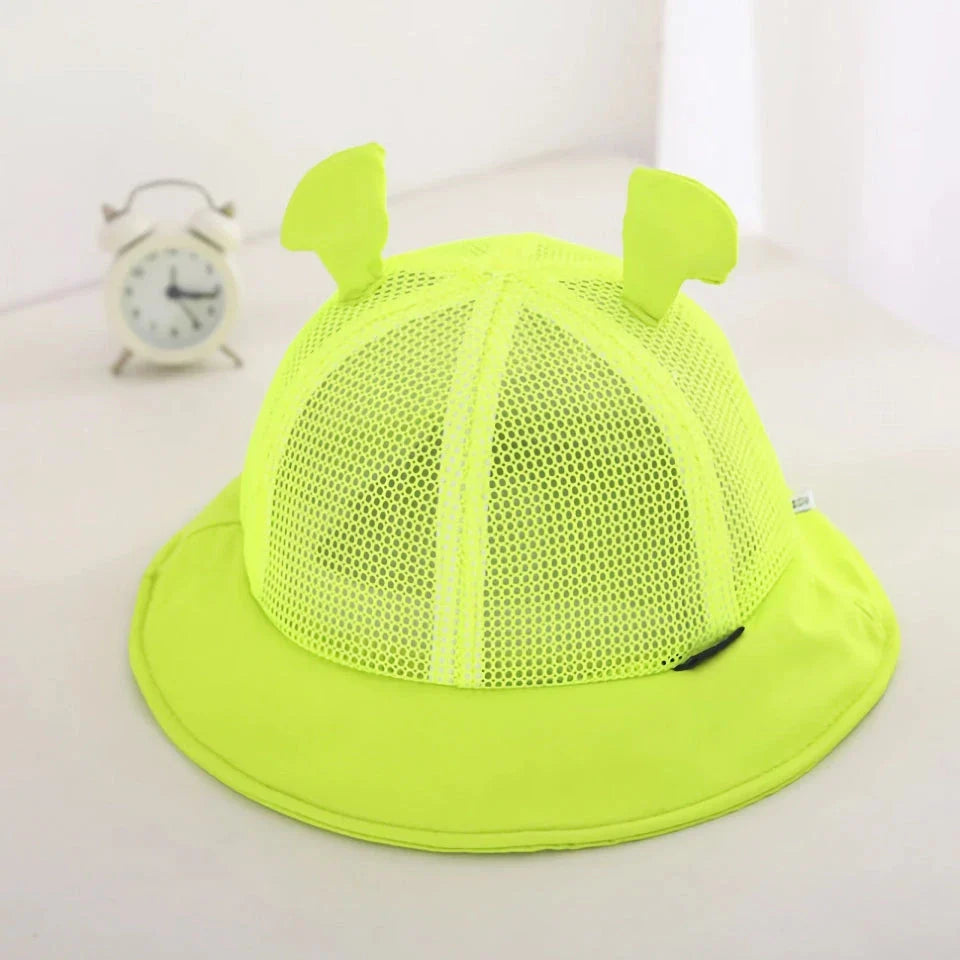Green Cartoon Baby Sun Hat with Adorable Ear Design, Offering Soft, Breathable Comfort and Adjustable Fit for Babies 0-24 Months