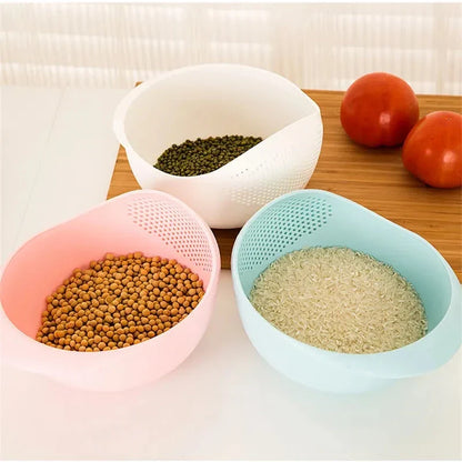 A multi-purpose kitchen drain basket with handles, made of high-quality polypropylene material for efficient draining and easy cleaning.