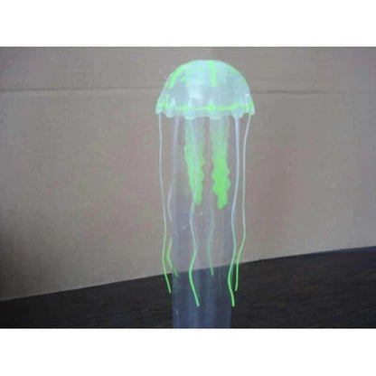 Glowing artificial jellyfish decoration with pulsing silicone tentacles and a fluorescent powder glow, ideal for aquariums and water features