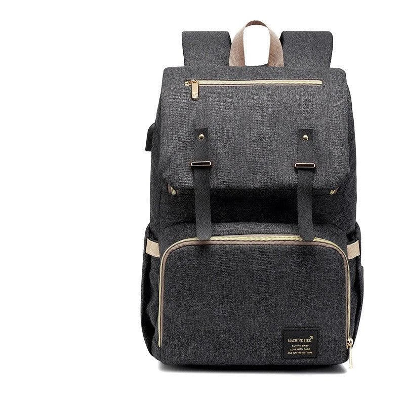 Premium diaper backpack with insulated pockets, stroller attachment, and USB charging port