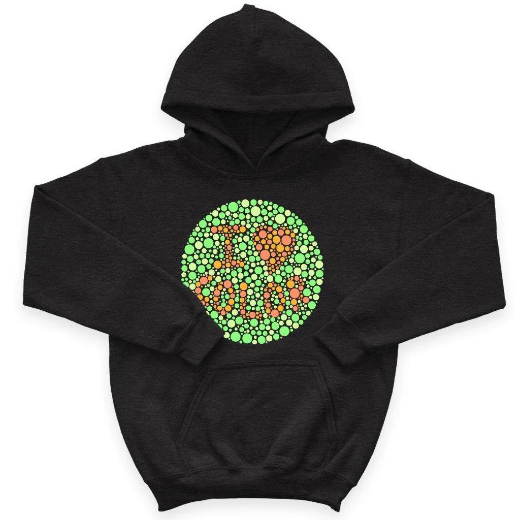 Cozy and comfortable kids' hoodie with color-blind test design, made with premium Airlume cotton-poly blend for superior softness and flexibility.