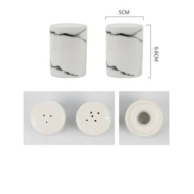 Elegant ceramic salt and pepper oil bottle set with wooden lids, perfect for storing and displaying seasonings and cooking oils in a modern kitchen