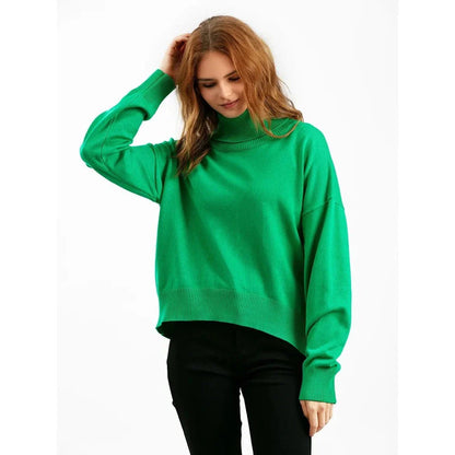 Chic and cozy oversized turtleneck sweater for women in a solid color, perfect for cold weather fashion and style
