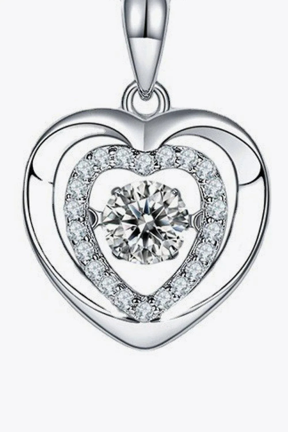 Captivating moissanite heart pendant necklace in sterling silver with a 0.5-carat center stone and sparkling accent stones