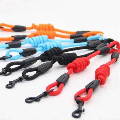 Durable nylon dog training rope with adjustable length and width options in blue, black, red, and orange colors