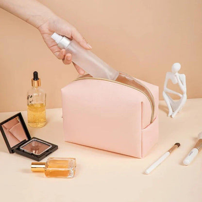Chic PU Leather Travel Cosmetic Bag - Elegant Makeup Organizer with Secure Zipper in Multiple Sizes