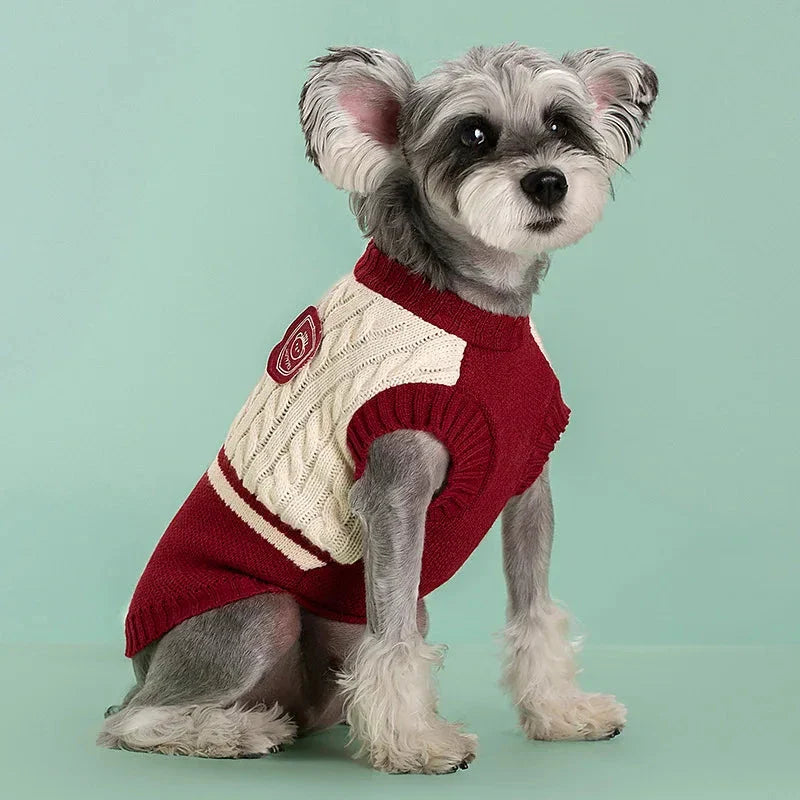 Cozy college-style pet dog sweater in multiple colors for small to medium-sized breeds