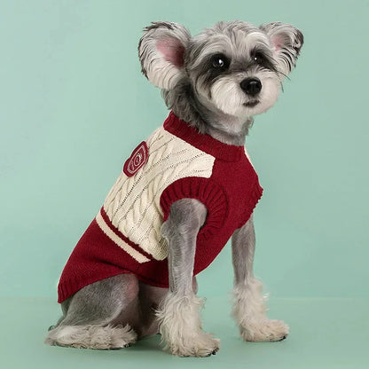 Cozy college-style pet dog sweater in multiple colors for small to medium-sized breeds