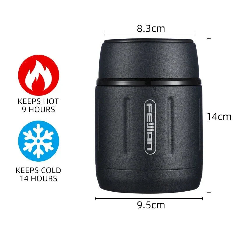 500ml Insulated Stainless Steel Meal Jar with Foldable Spoon, Perfect for Hot or Cold Meals on the Go