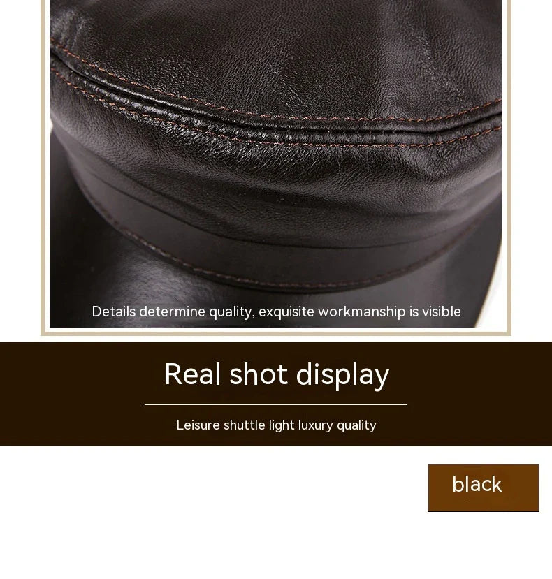 Premium Autumn and Winter Sheepskin Flat-top Hat in black and brown colors