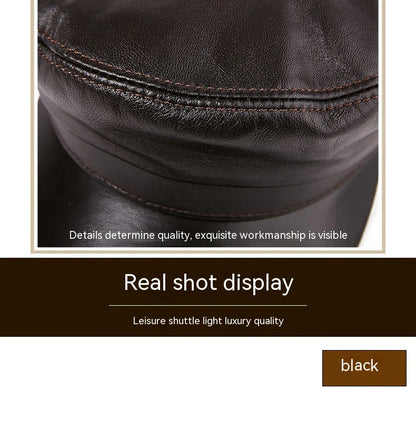 Premium Autumn and Winter Sheepskin Flat-top Hat in black and brown colors