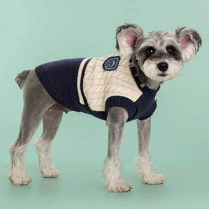 Cozy college-style pet dog sweater in multiple colors for small to medium-sized breeds