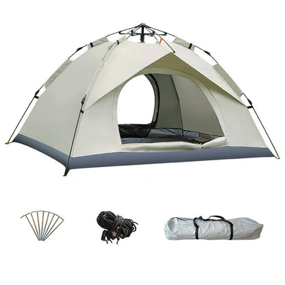 Family camping tent with easy automatic setup, durable 190T polyester fabric, and spacious interior for comfortable outdoor adventures.