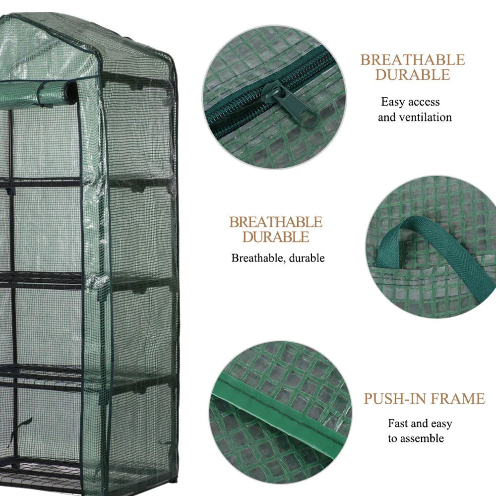 Compact 4-Tier Mini Greenhouse Cover with Roll-Up Zipper Door for Indoor Gardening
