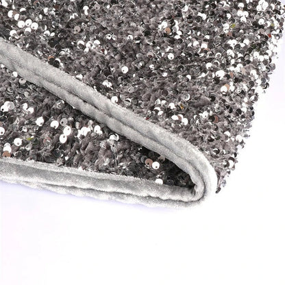 Sparkling Christmas tree skirt with shimmering silver gray sequins, adding a touch of holiday magic to your home decor