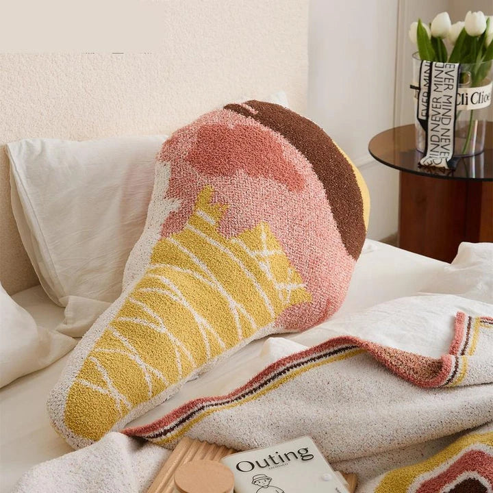 Soft and cozy Kawaii ice cream throw pillow with a playful design, perfect for adding a touch of sweetness to your home decor.