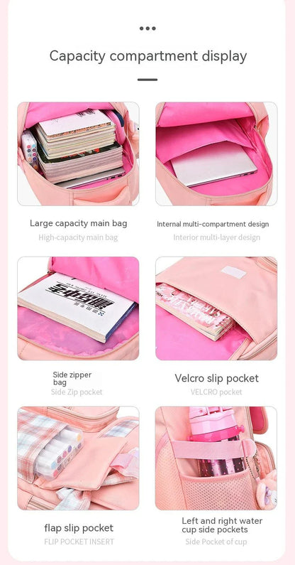 Large capacity cartoon-style backpack for children, featuring a spacious interior, durable nylon construction, and a waterproof, breathable design.