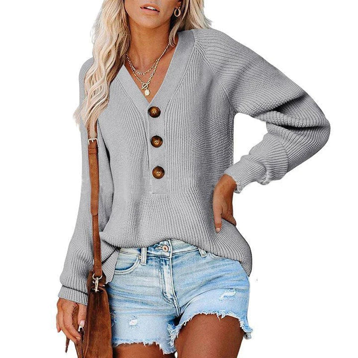 Premium V-Neck Knit Sweater for Women in a variety of colors including white, khaki, pink, red, purple, gray, black, light brown, orange, blue, and light blue
