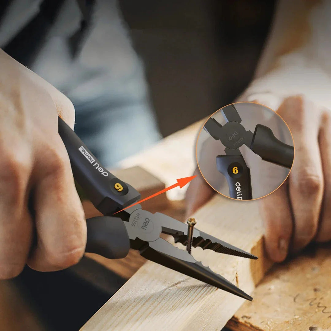 6-Inch Multi-Purpose Long Nose Pliers with Chrome Vanadium Steel Construction and Rubberized Grip for Electricians and DIY Enthusiasts