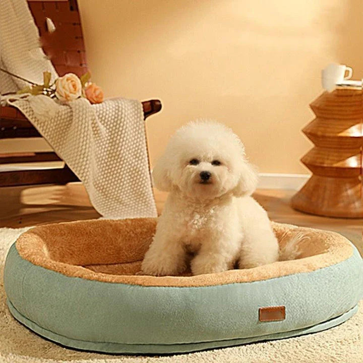 Cozy non-slip warming pet bed made of 100% cotton for small dogs and cats, available in three sizes