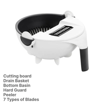 Multifunctional 2-in-1 Vegetable Slicer and Fruit Strainer with slicing disc, grater, and spiralizing accessories
