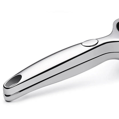 Manual citrus juicer made of stainless steel with an ergonomic handle for easy and efficient juice extraction