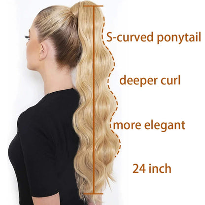 Glamorous blonde wavy clip-in ponytail for a Hollywood-inspired hairstyle