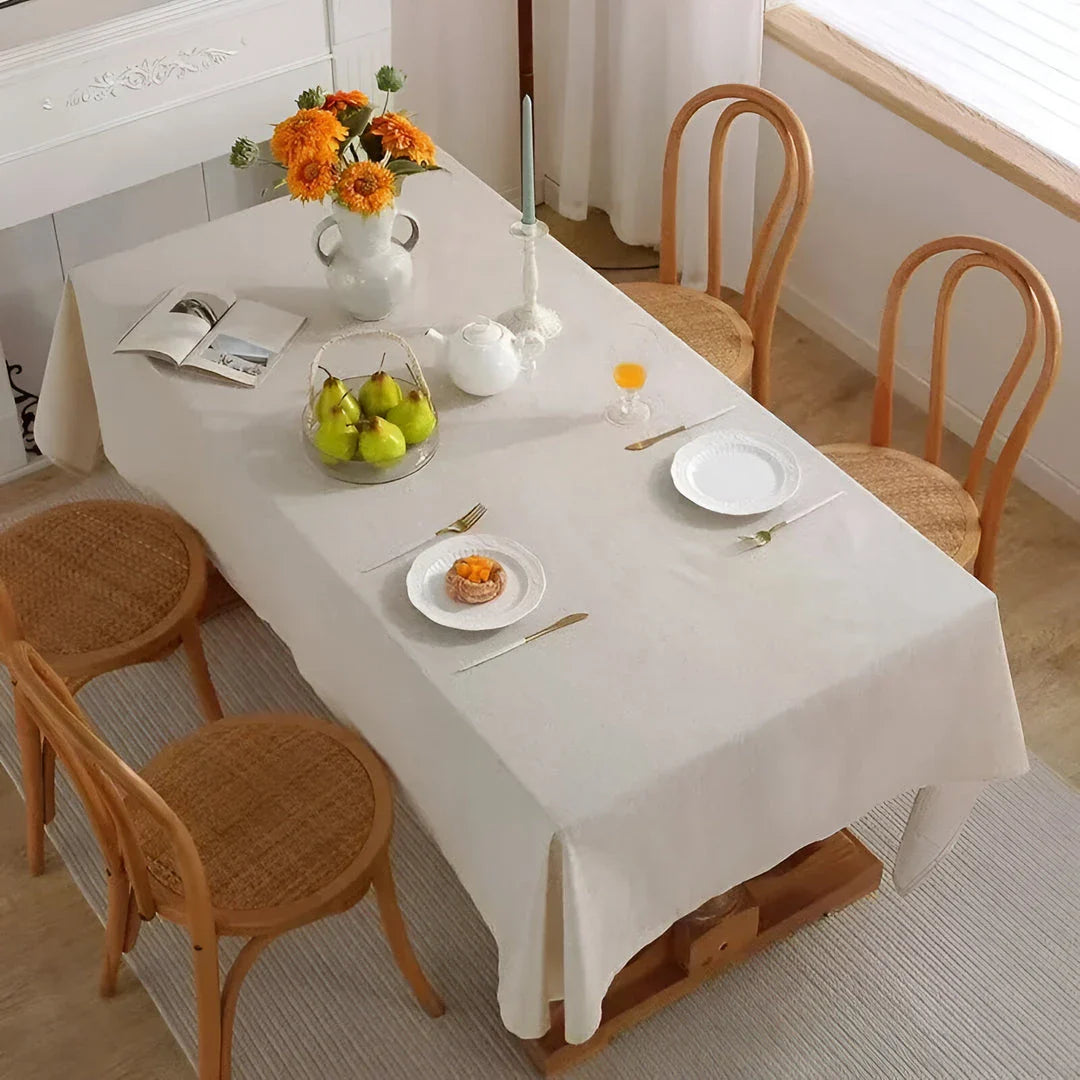 Luxurious linen cotton tablecloth in flax color, perfect for weddings, home parties, and dining events