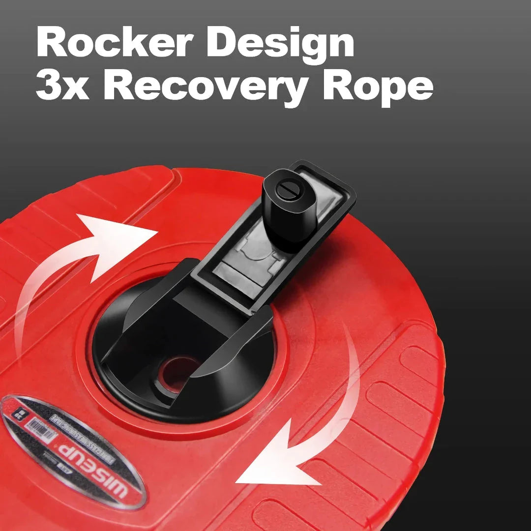 Heavy-duty fiberglass tape measure with double-sided printing and smooth manual crank for precise measurements in woodworking and construction projects