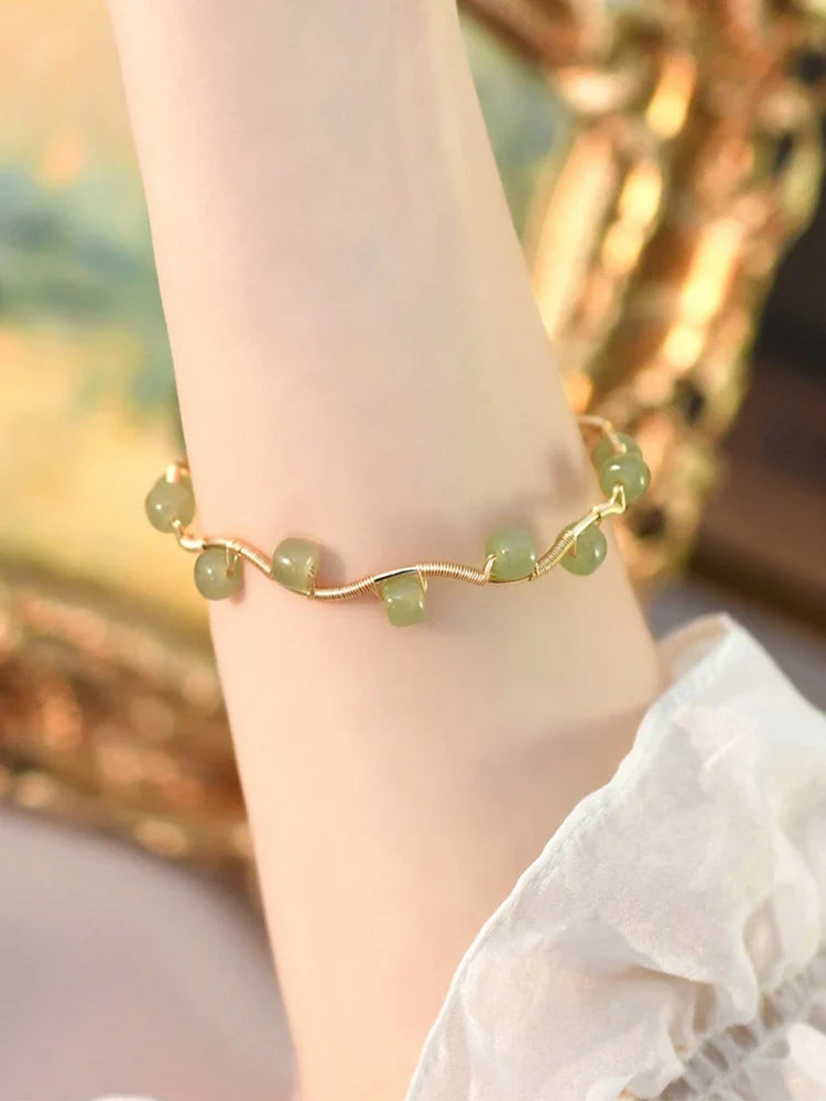 Hhomeenjoy Elegant Waves of Natural Hetian Jade Bracelet