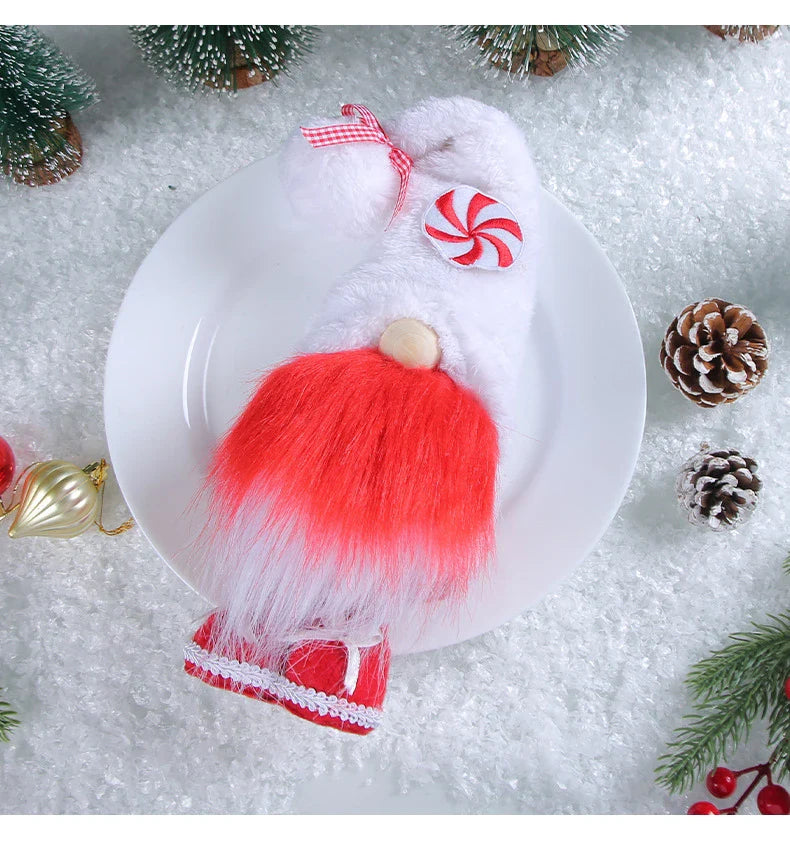 Faceless Elderly Candy Decorations in various candy-inspired designs, including round candy, candy canes, and gingerbread men