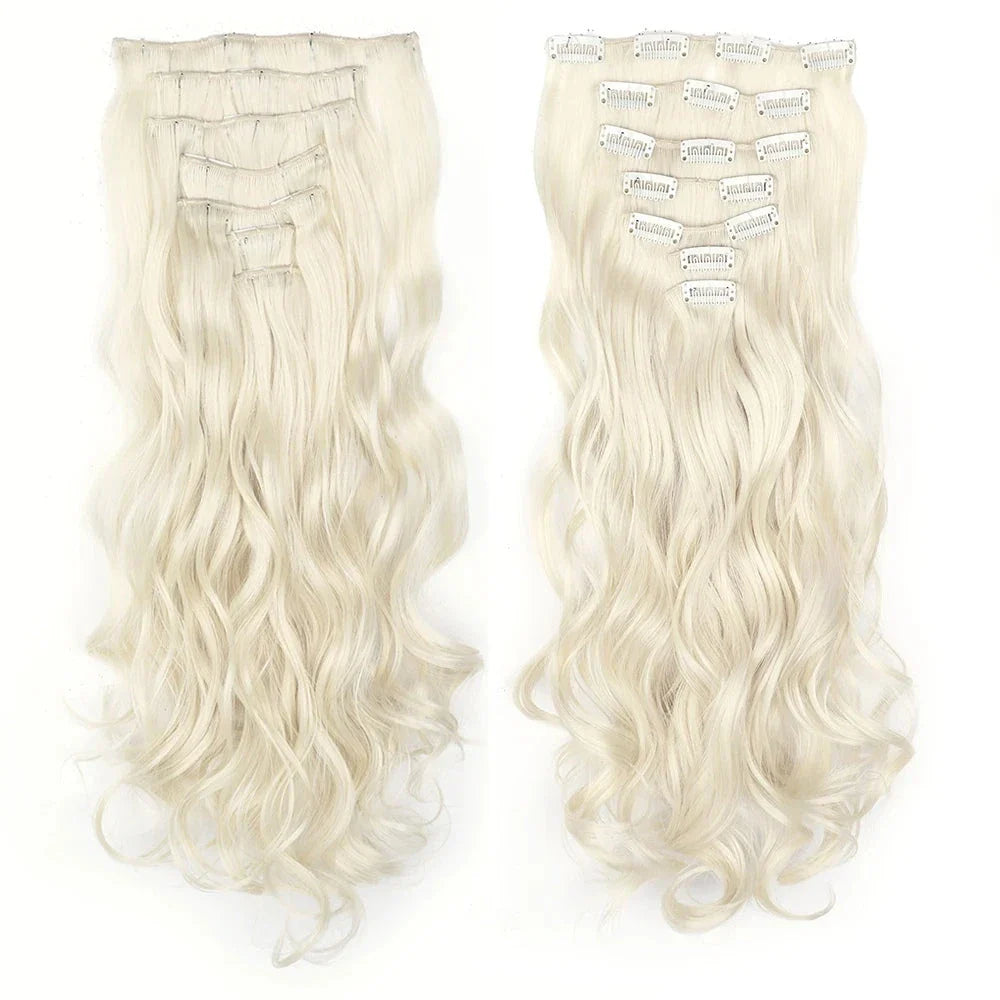 Long wavy ombre clip-in hair extensions with a voluminous, glamorous look