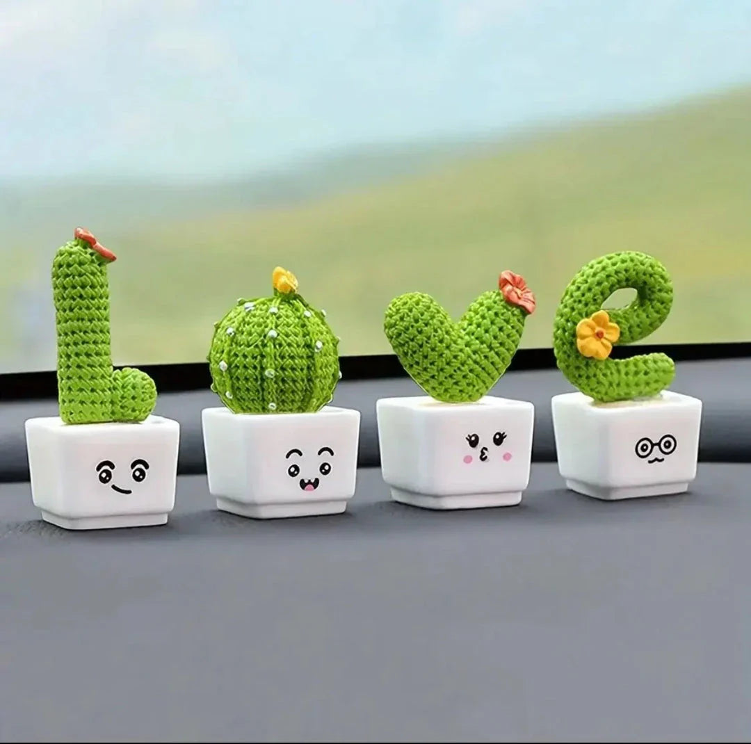Charming miniature resin cactus figurines in various styles, perfect for decorating your home, office, or car
