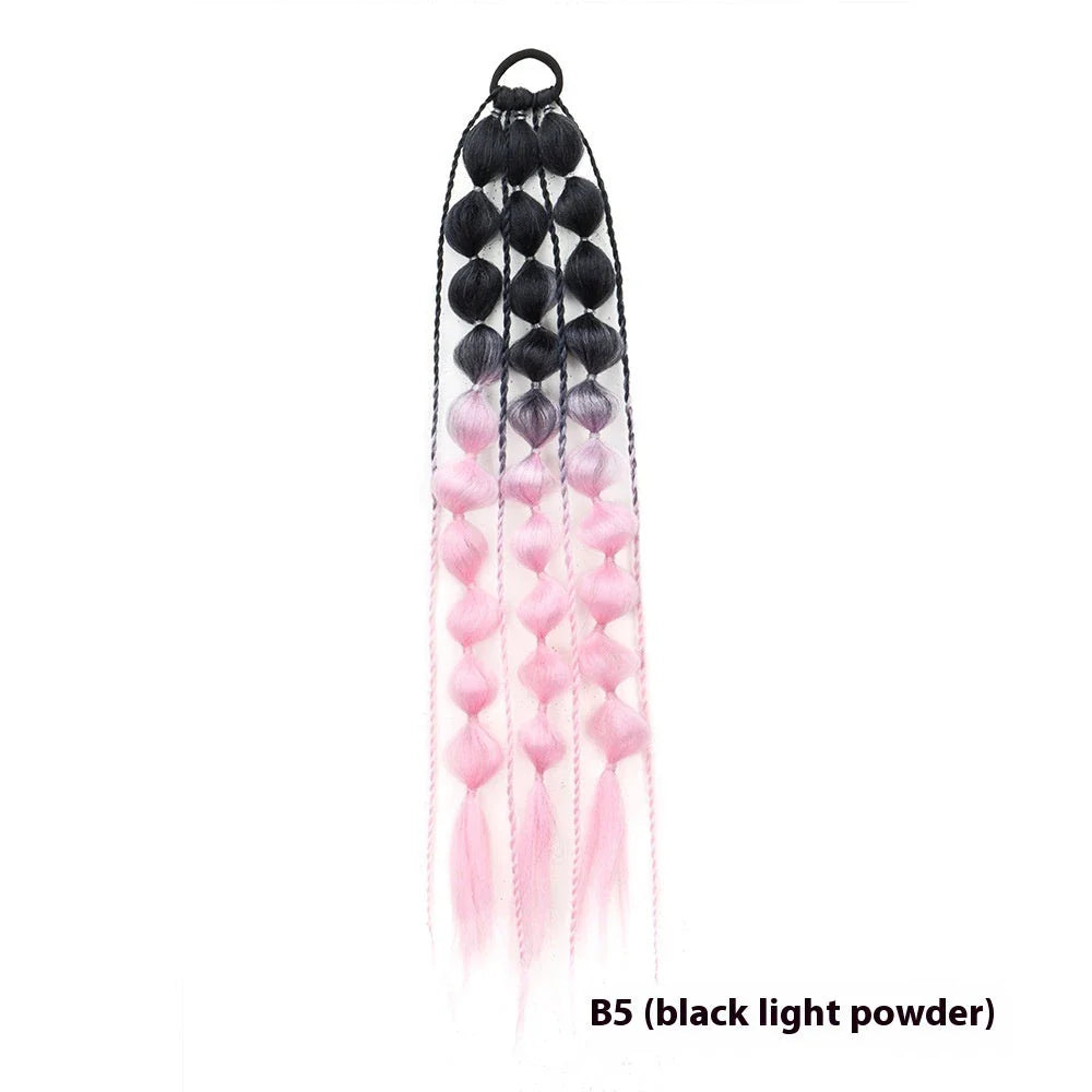 Colorful bubble braid ponytail wig made of high-quality heat-resistant fibers for a vibrant, unique style