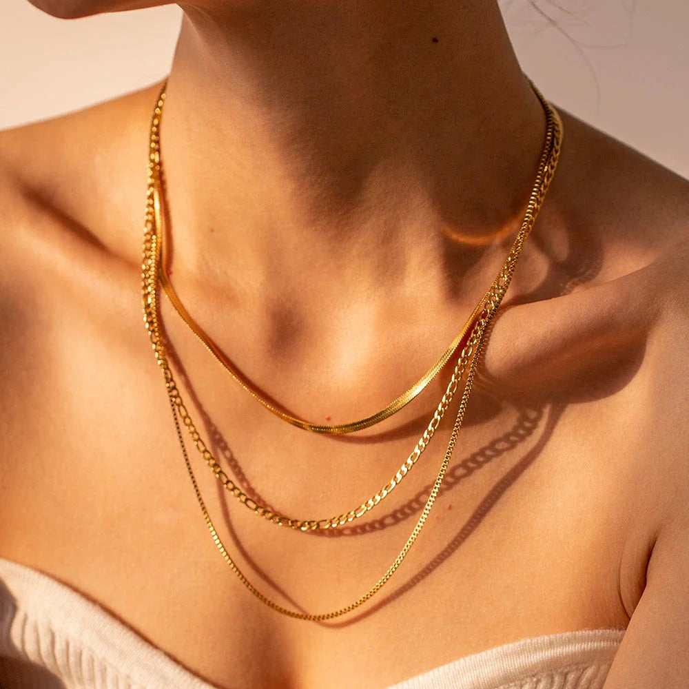 Elegant 18K gold plated stainless steel flat snake chain necklace with letter charms for a unique, personalized look