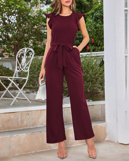 A stylish ruffled wide-leg jumpsuit for women, available in multiple colors