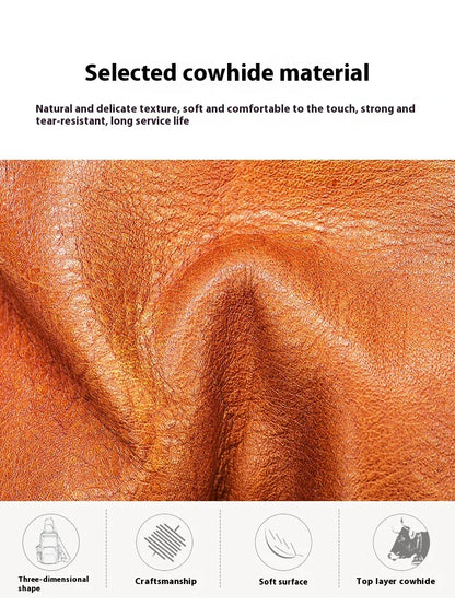 Men's casual first layer cowhide small chest bag in light brown color, featuring a compact and versatile design for everyday use