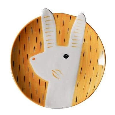 Charming ceramic plate with whimsical animal patterns, available in small and large sizes, perfect for serving meals and snacks.