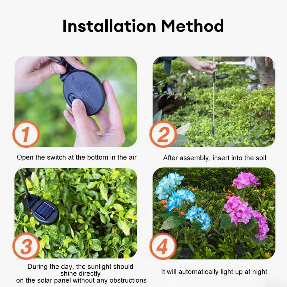 Captivating Hydrangea Rose Solar LED Garden Lights that effortlessly illuminate outdoor spaces with natural elegance