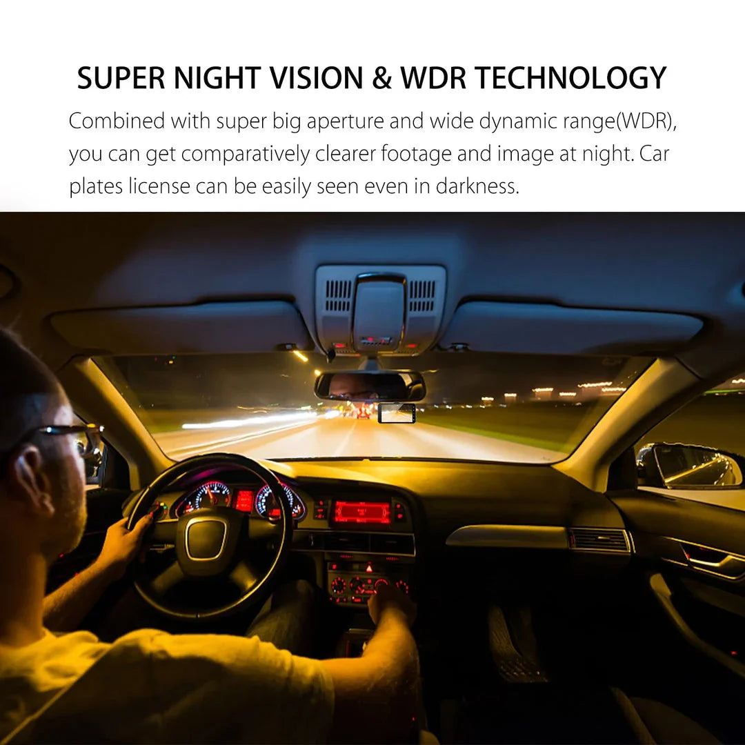 1080P Full HD Dual Dash Cam with Night Vision and 170 Degree Wide Angle Lens