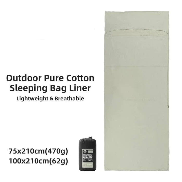 Premium cotton sleeping bag liner for comfortable and hygienic outdoor adventures and travel