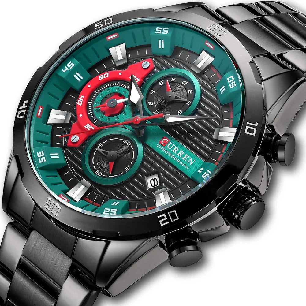Trendha men's quartz watch with stainless steel band in various color options