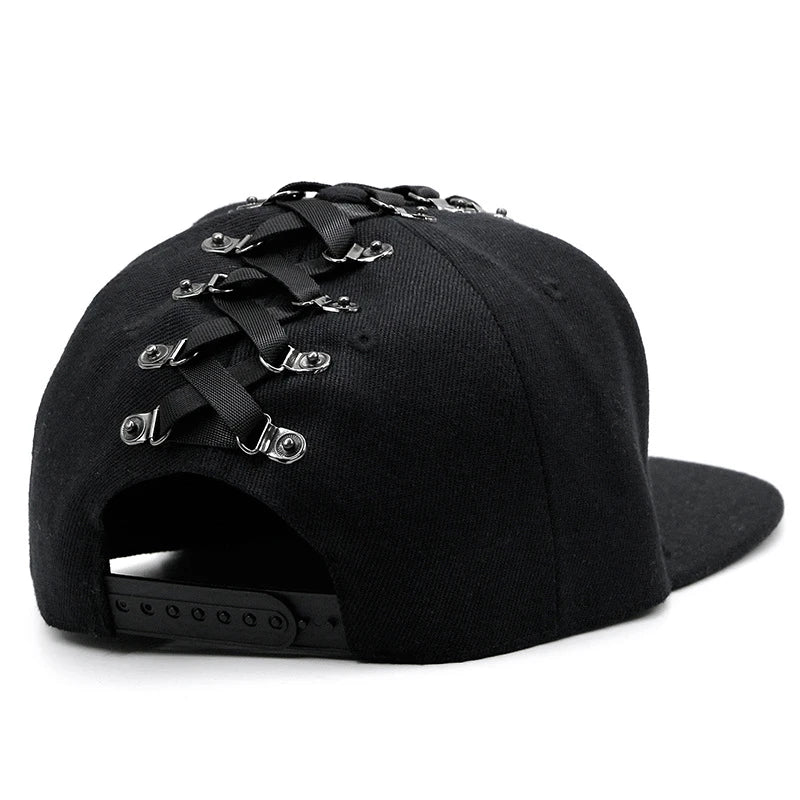 Punk Hip Hop Baseball Cap with Flat Brim, Adjustable Fit, and Handmade Rivet Detailing