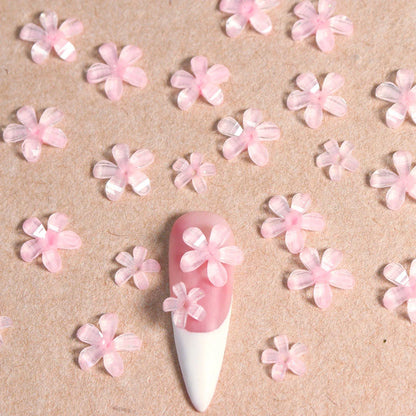 Transparent jelly 3D flower nail charms with rhinestone accents for elegant and charming nail art designs