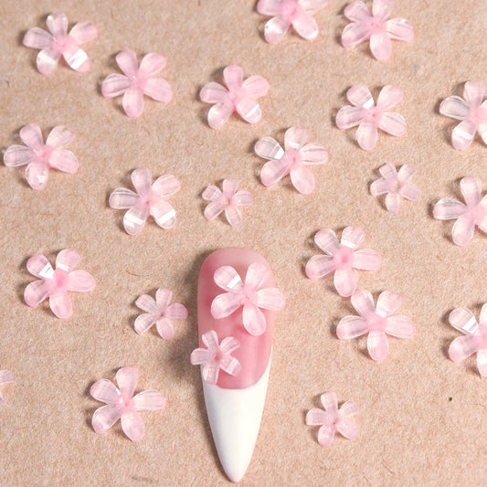 Transparent jelly 3D flower nail charms with rhinestone accents for elegant and charming nail art designs