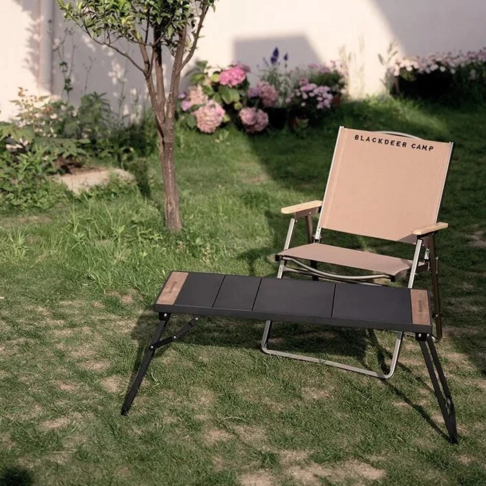 Portable Camping Folding Table with Integrated BBQ Grill made of Aluminum Alloy and Wood, perfect for outdoor adventures and picnics
