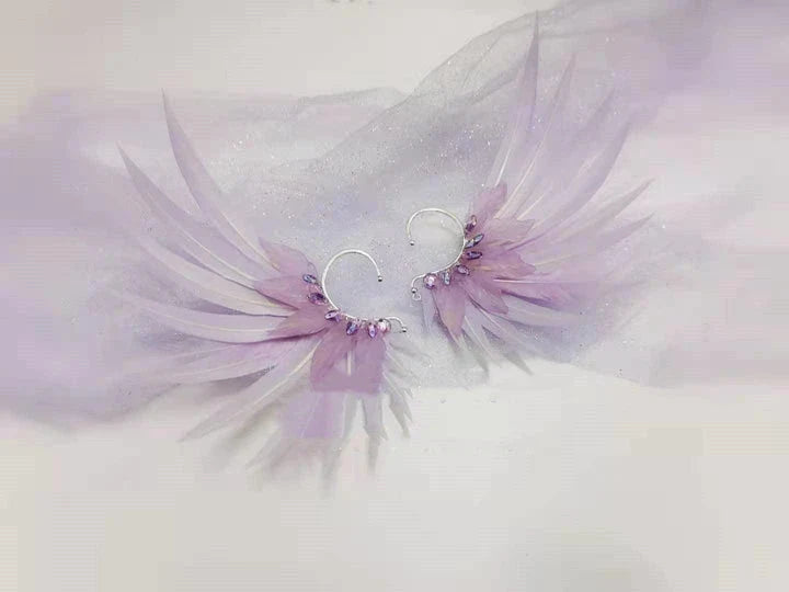 Elegant feather earrings with delicate angel wing design in various color options