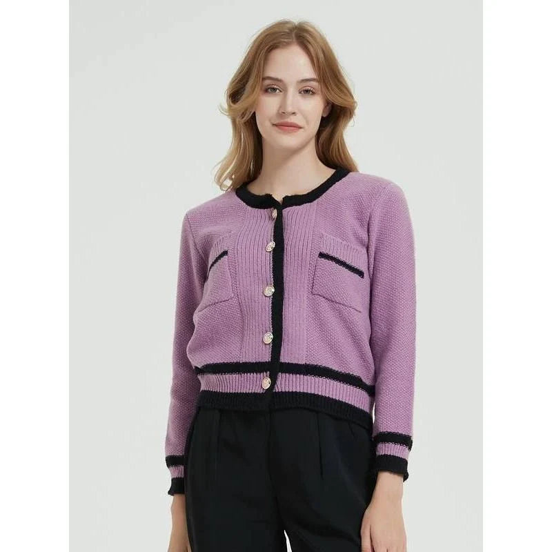 Cozy and Fashionable Purple Knit Cardigan for Women - Warm, Comfortable, and Stylish Outerwear