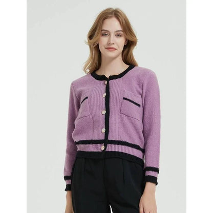 Cozy and Fashionable Purple Knit Cardigan for Women - Warm, Comfortable, and Stylish Outerwear