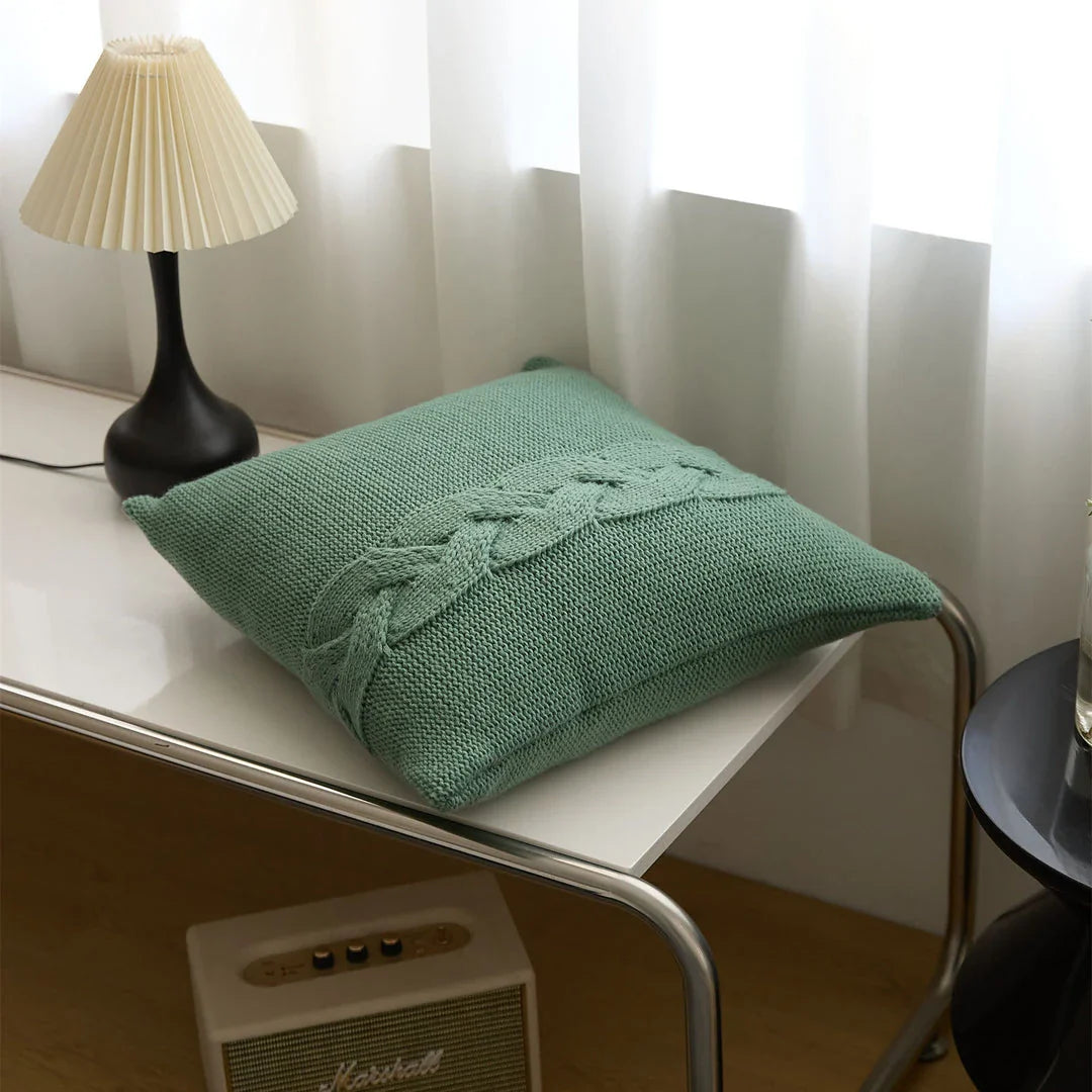 Cozy Nordic-inspired knit pillow cover with large twist design in multiple colors for stylish home decor